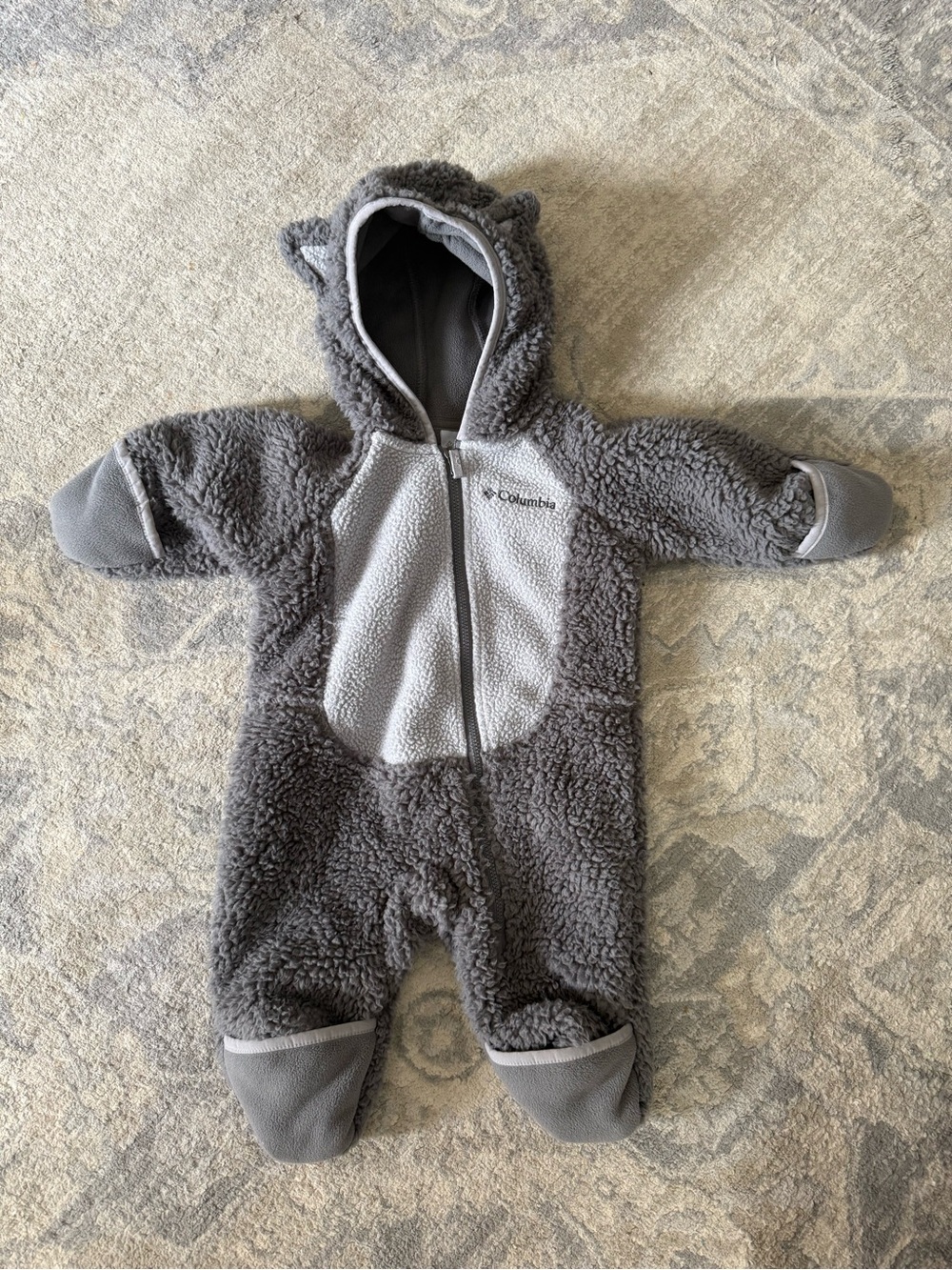 Columbia Gray Sherpa Baby One-Piece Footie with Hood